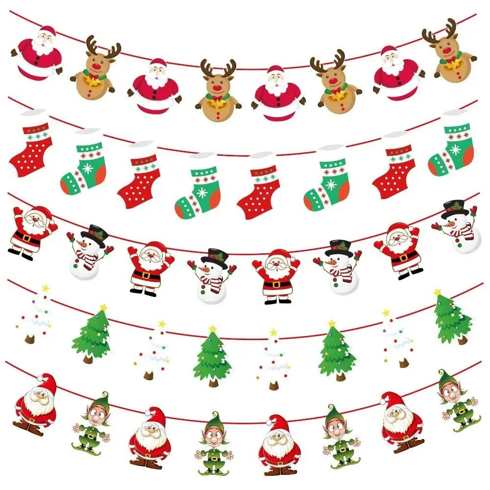 Santa Claus/Snowman/Xmas Tree Santa Claus Pulling Flag Decorative Hanging Christmas Paper Flag Banners Paper