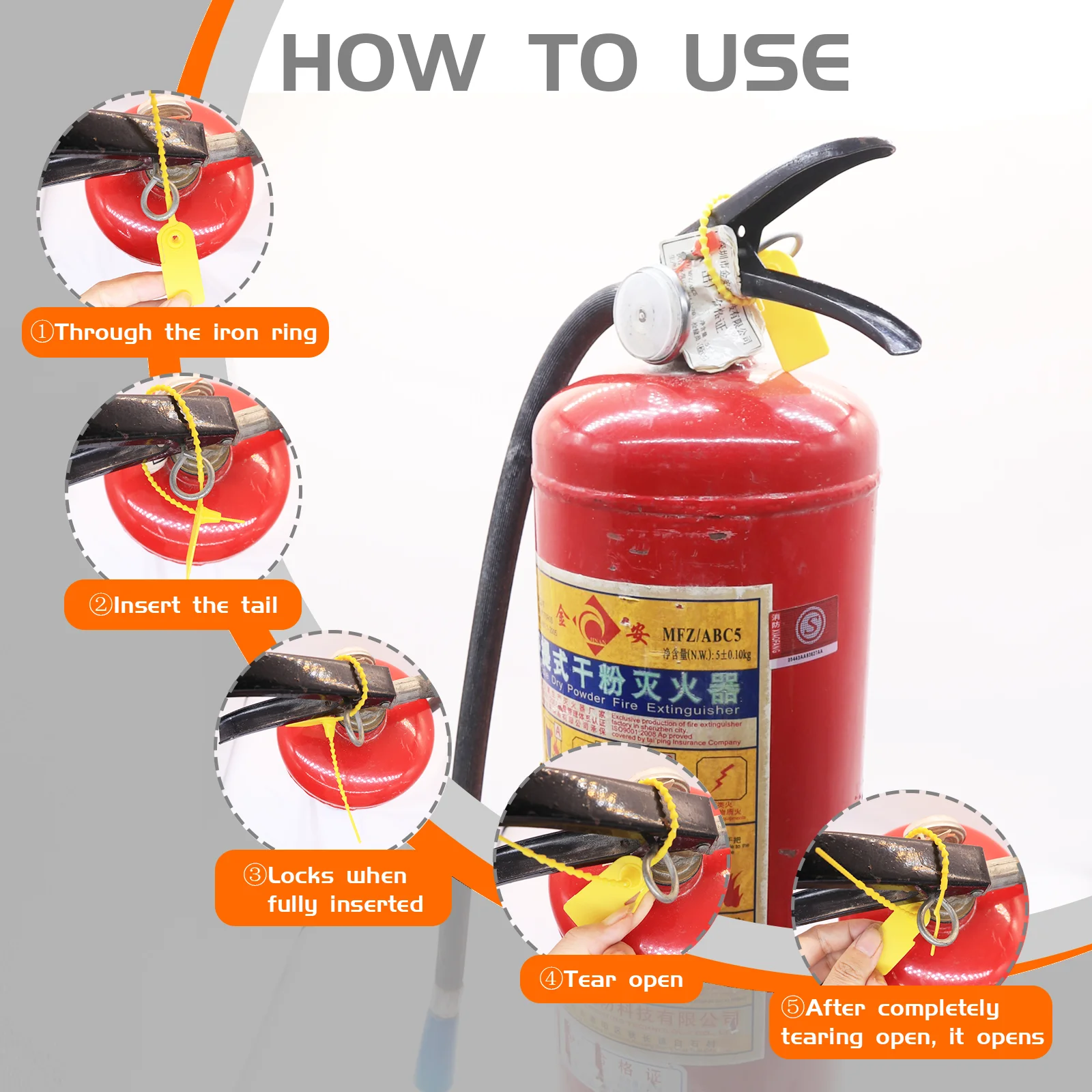 100Pcs Custom Fire Extinguisher Seals Plastic Disposable Security Beaded Custom Logo Tearable Zip Tie Extintor Sign Labels Tags