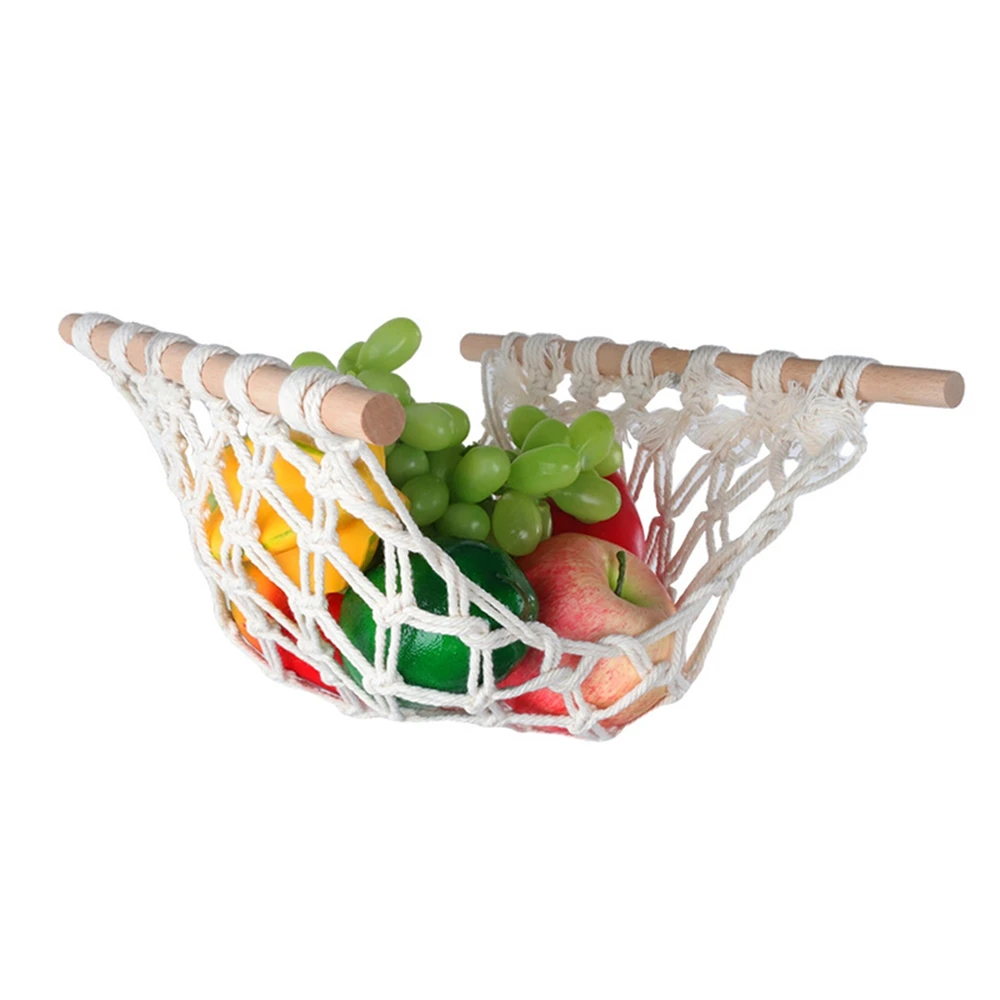 Macrame Hanging Fruit Hammock Under Cabinet Cotton Rope Woven Hammock Storage Basket For Fruit Vegetables Organizer