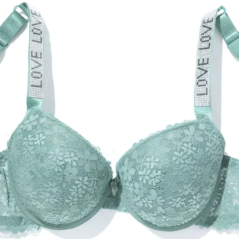 Beauwear Letter Straps Push Up Bra no Foam Comfy Breathable Floral Lace Everyday Bra with Wire