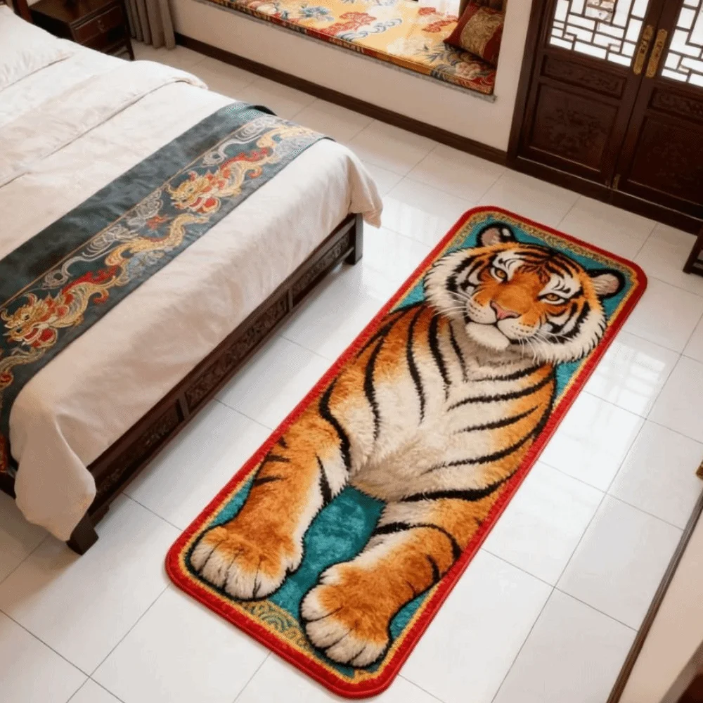 Creativity 2D Flat Tiger Bedroom Carpet Non-slip Abrasion-resistant Doormat Lifelike Water-absorbing Bedside Rug Home Decor