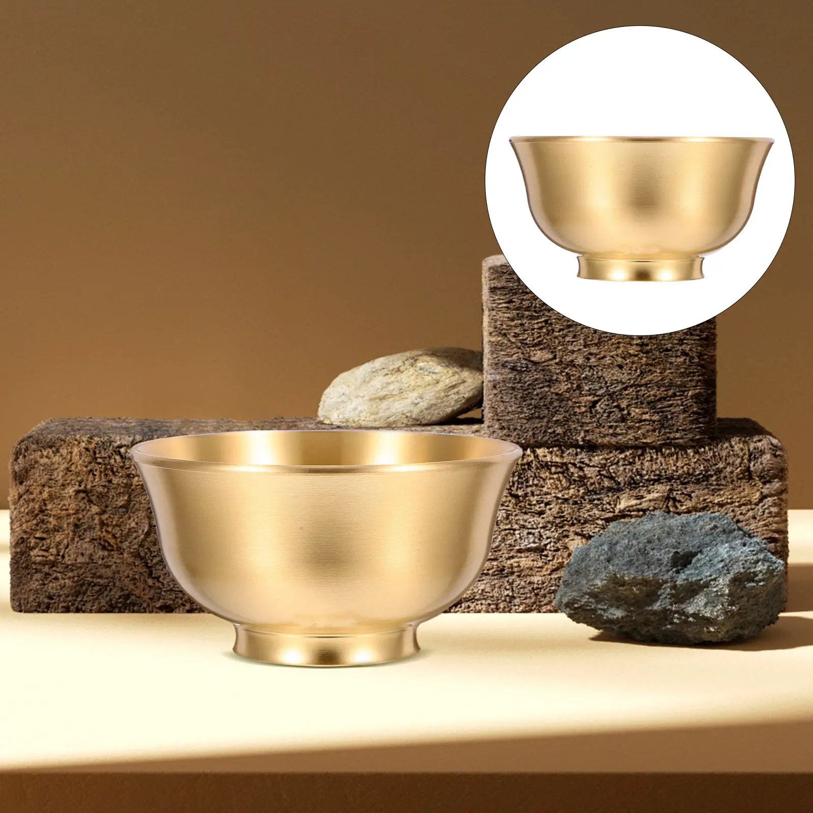 Brass Offering Bowl Handcrafted Smooth Finish Treasure Design Ritual Water Vessel for Buddhist Temple Home Altar Meditation