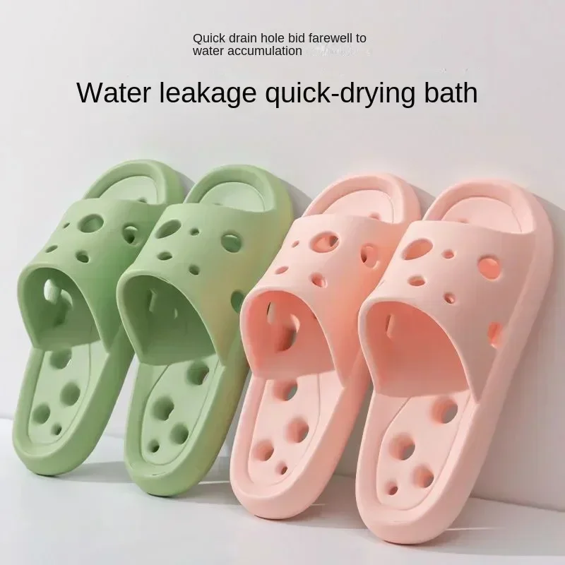 

2Pairs Soft Eva Slippers Leakage Feeling Stepping on Feces Slippers Women Men Wearing Bathroom Shower Hotel Couple Cool Slippers