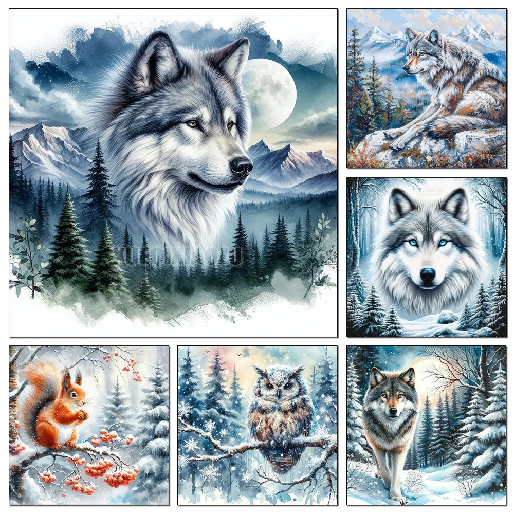 

Full Round Diamond Painting Animal Wolf 5d Diy Diamond Mosaic Landscape Winter Home Decorative Rhinestone Pictures Craft Kit