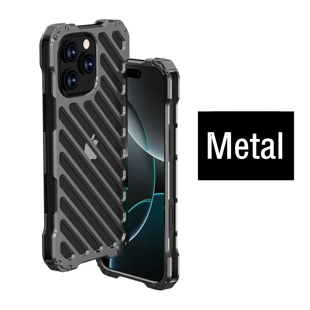 Aluminium Alloy Metal Phone Case for iPhone 12 13 14 15 16 Pro Max 16 Plus Heat Dissipation Ventilate Shockproof Armor Cover