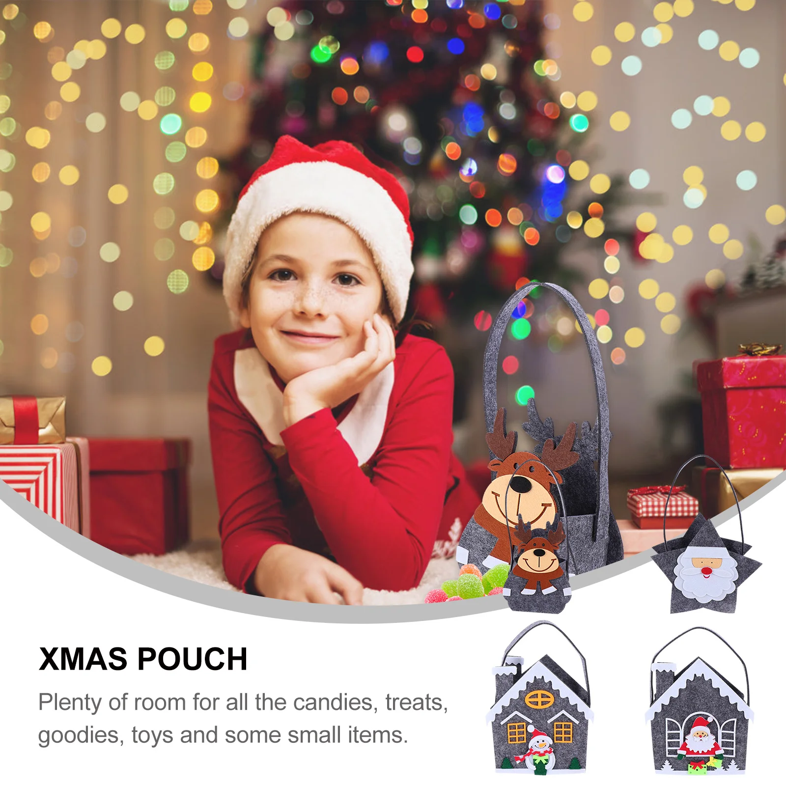 

4Pcs Xmas Gift Bags Premium Material Christmas Candy Pouch Cartoon Print Packing Pouch Holiday Party Decoration Candy Bag