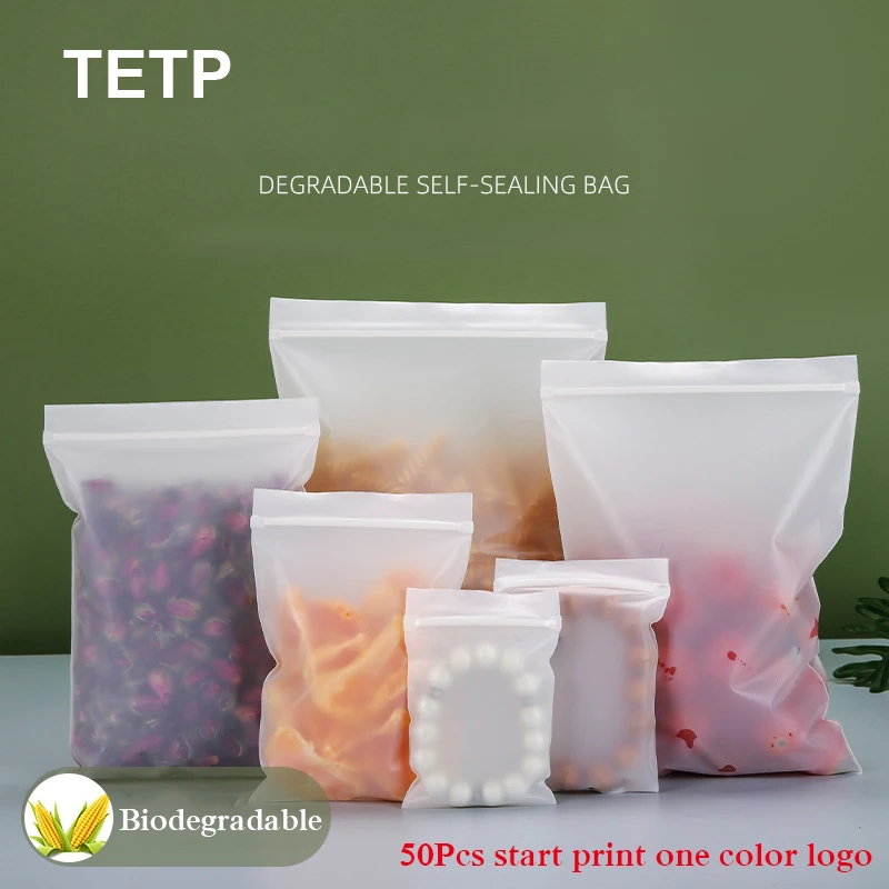 TETP 100Pcs Biodegradable Ziplock Bag Home Nut Tea Candy Packaigng Frosted Bag Jewelry Display Reclosable Eco-Friendly Customize