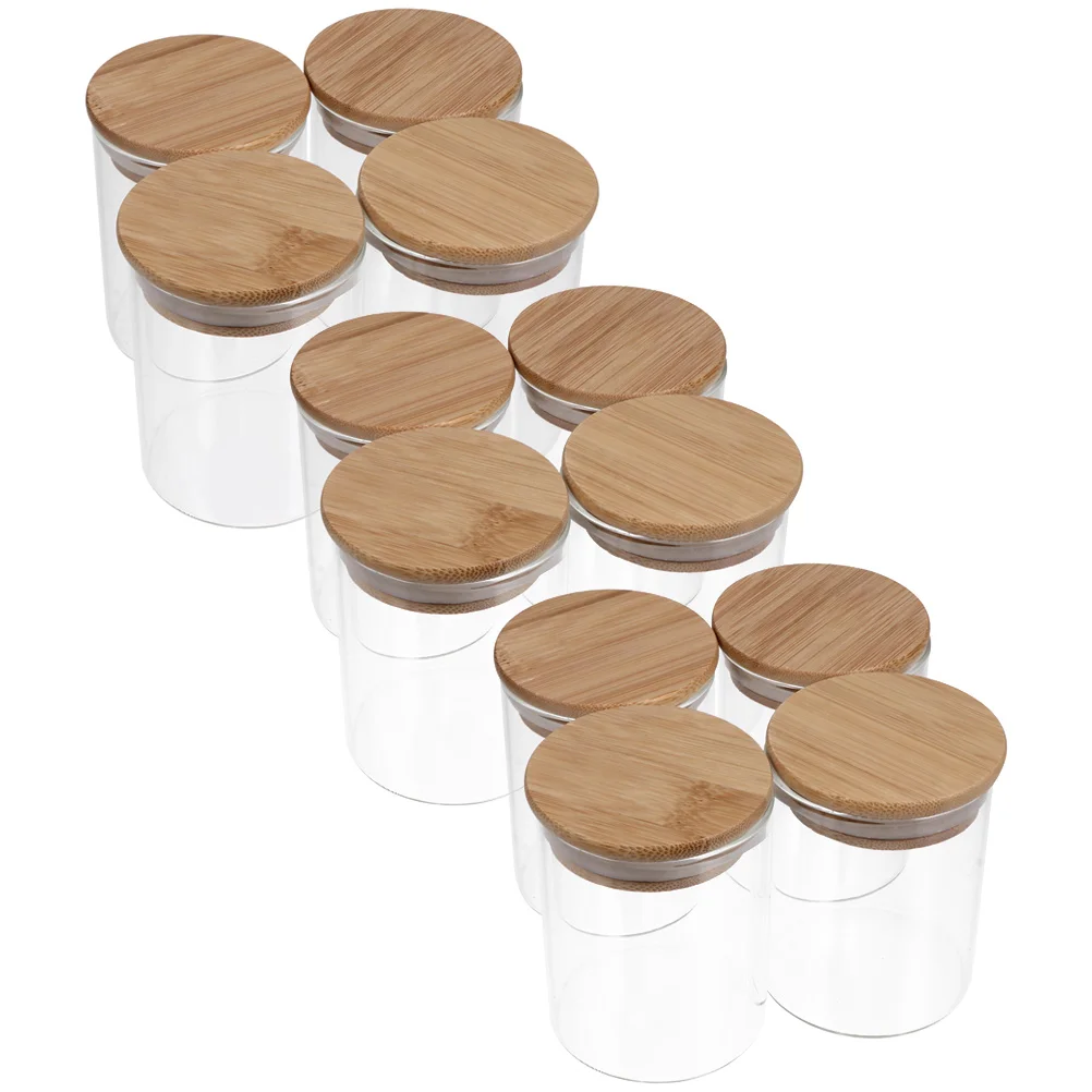 

12Pcs Wide Mouth Glass Jar with Bamboo Lid Airtight Food Storage Canister for Kitchen Pantry Use Glass Jar Bamboo Lid