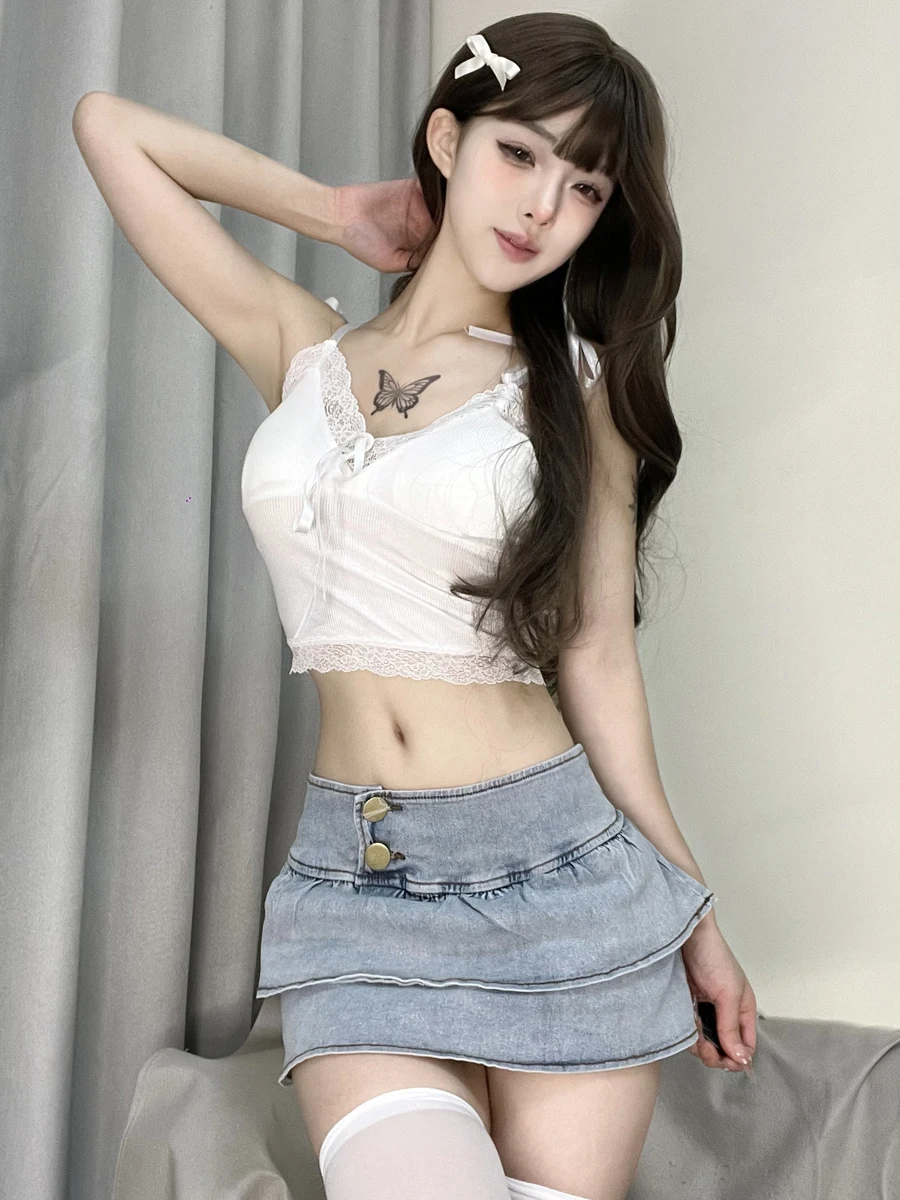 

Sexy ort Denim Skirt Low Waist American Retro Sle for Women Summer New Arrival Dopane Skirt Cotton Polyester Blend