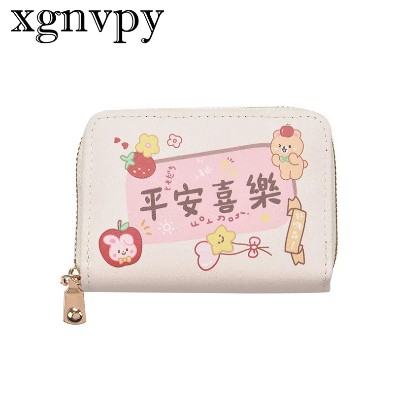 Xgnvpy-Porte-cartes avec fermeture éclair pour femme, porte-monnaie portable, porte-clé de grande capacité, petit porte-cartes, dessin animé étudiant, fille mignonne, nouveau