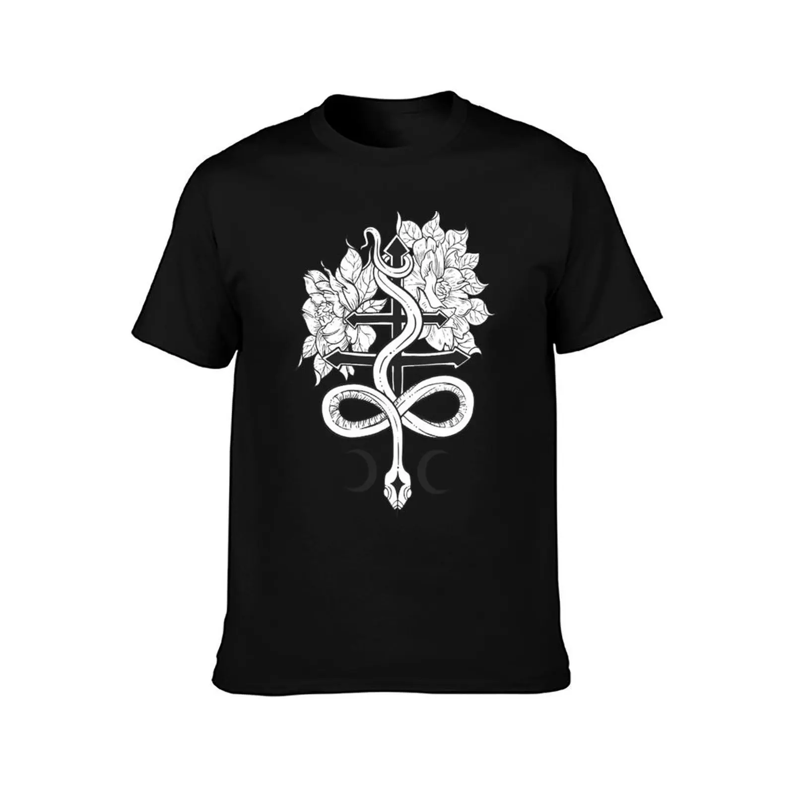 cross of leviathan with a snake and flowers, cross of satan, magic, occult T-Shirt, Summer Casual Cotton Tee, Unisex Men Women