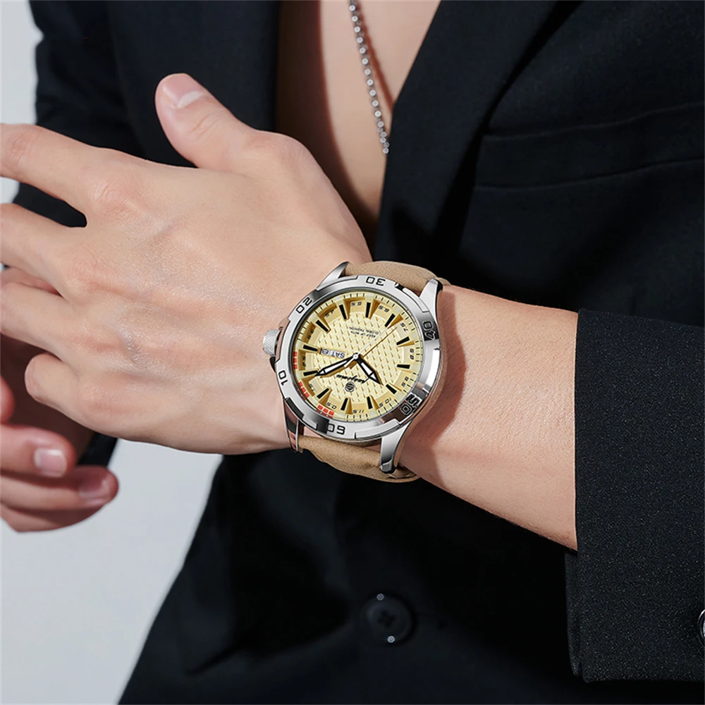 PAAZOMU الأصلي رجل ساعة اليد الفاخرة مقاوم للماء مضيئة تاريخ الأسبوع ساعة للرجال كوارتز الرياضة جلدية ساعات رجالية Reloj