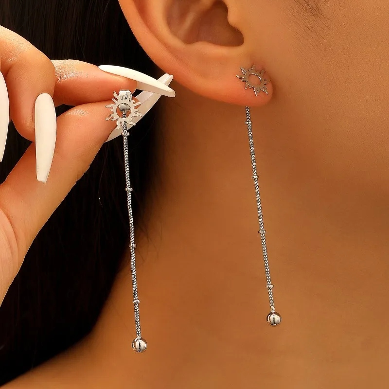 

New sunflower tassel bead accessory with retro fashion and high-end feel, long earrings