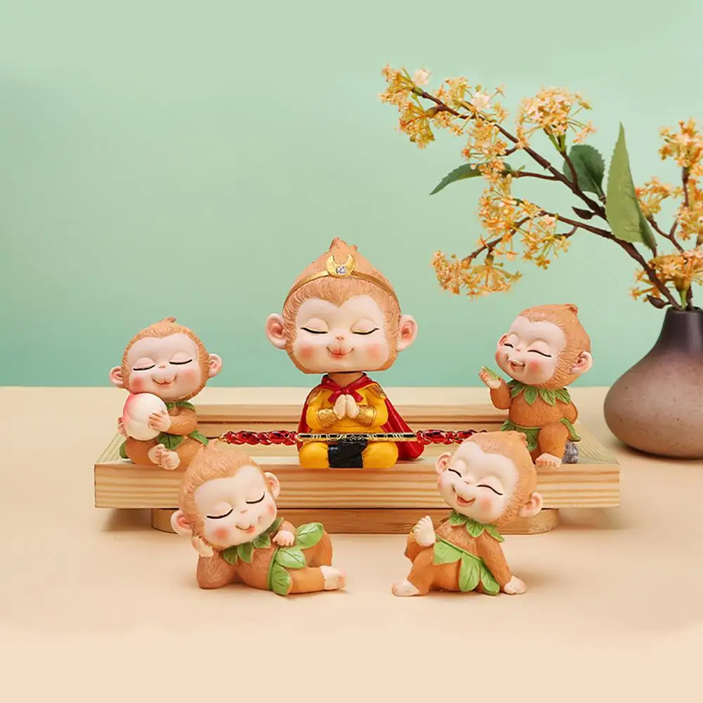 Cartoon Monkey King Figurine Sitting Sleeping Monkey Statue Great Sages Equalling Heaven Sculpture Home Office Car Dashboard Dec