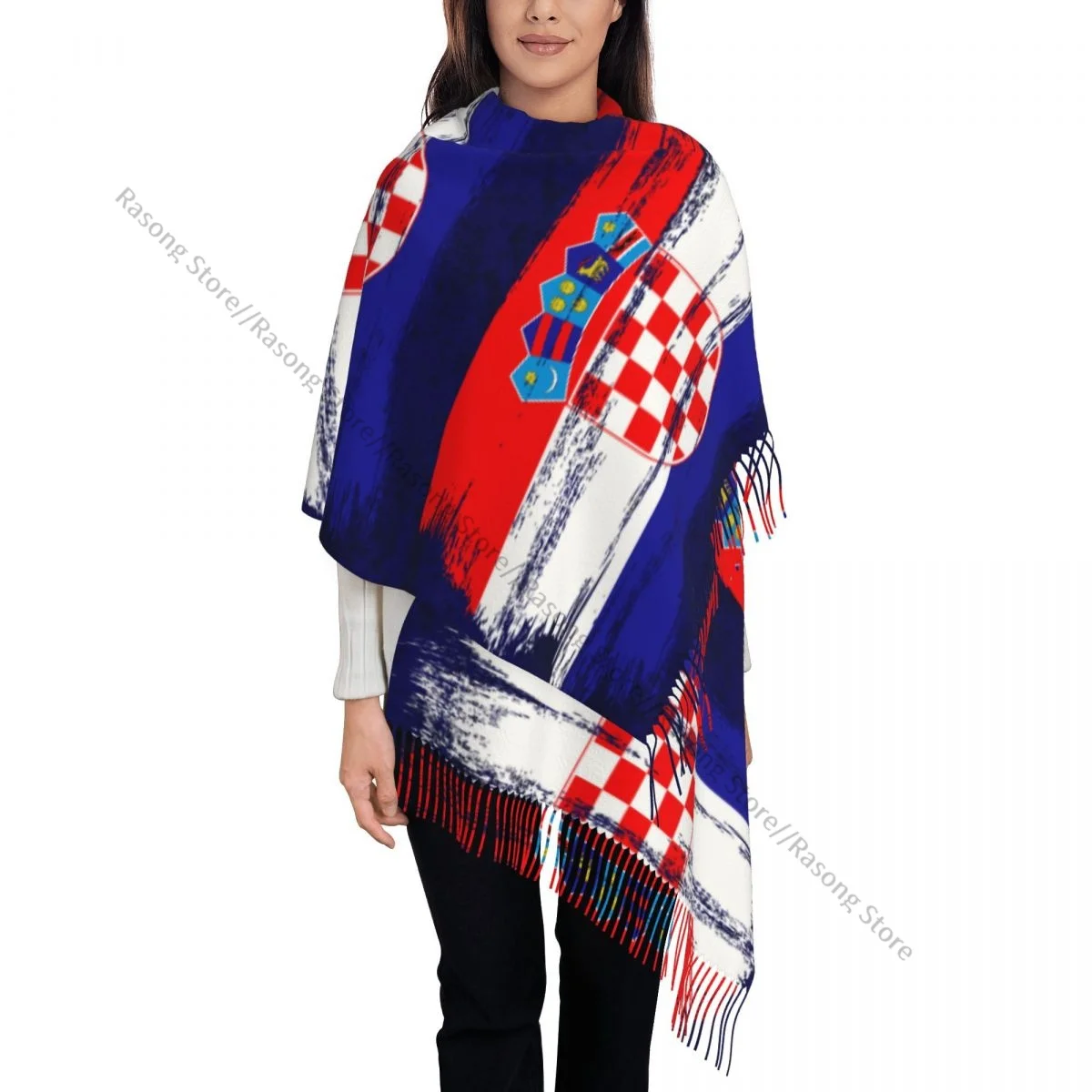 Flag Of Croatia Grunge Winter Scarf Shawls Wrap Women Men Warm Bufanda Tassel Scarves