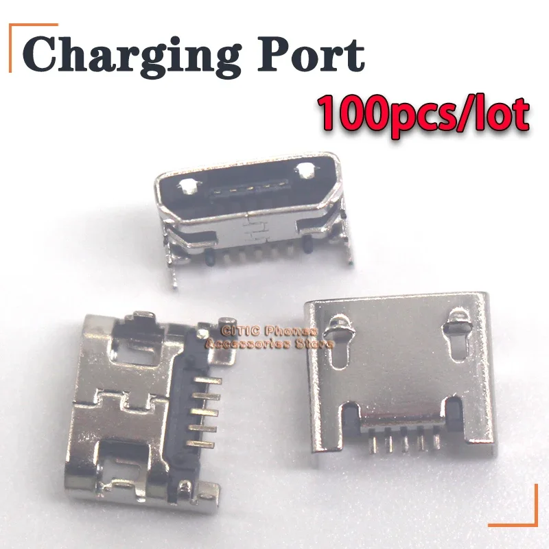 Conector Micro USB para teléfono móvil, Conector de asiento de 5 pines, DIP4, patas de cuatro patas, placa de inserción, 100 piezas