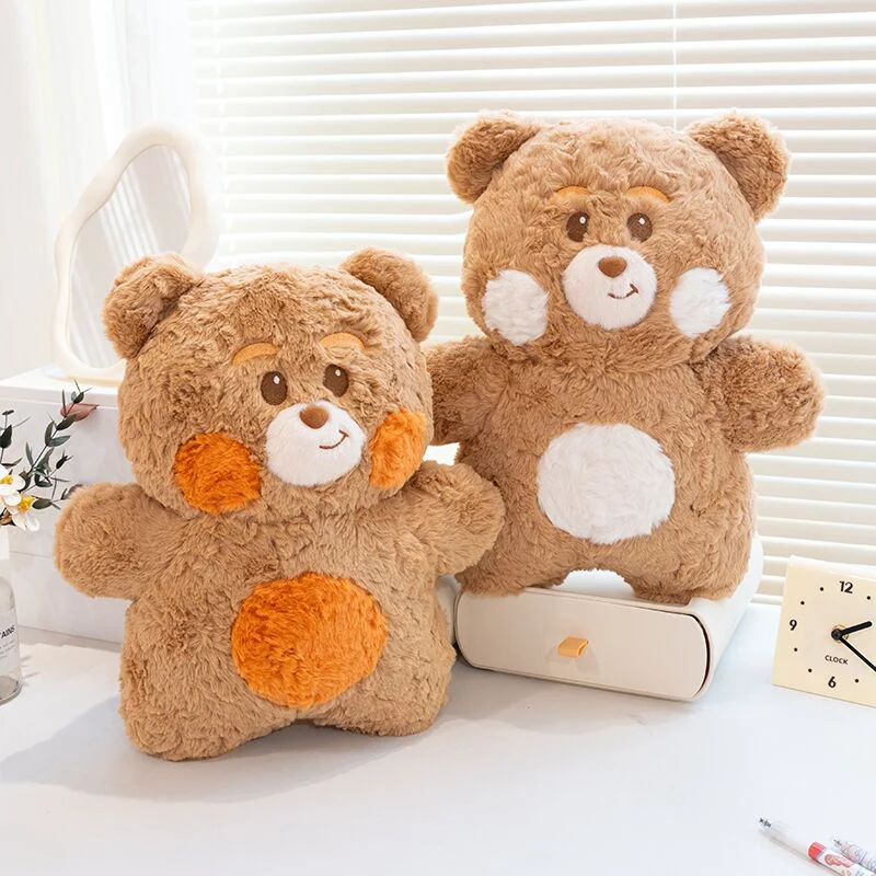 

Kawaii Butter Bear Stuffed Animal, Adorable Brown Teddy Bear Plush Doll with Orange and White Belly Options for gifts.