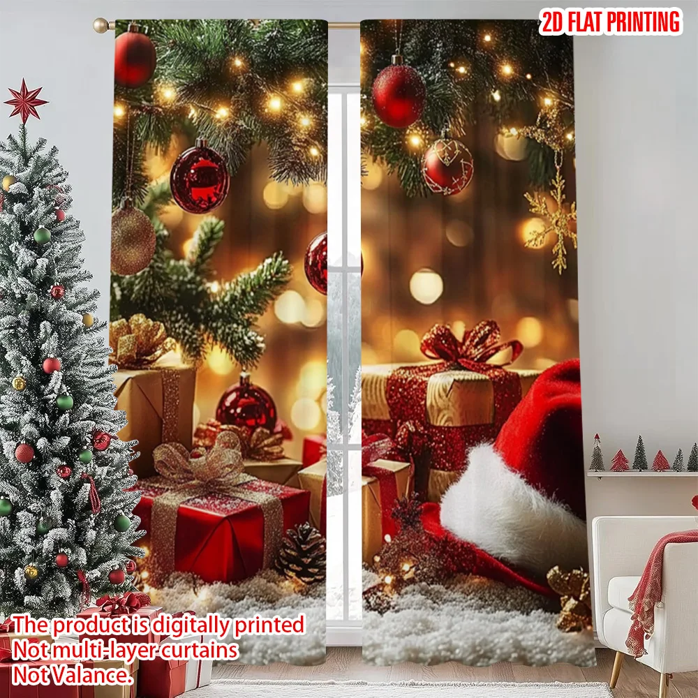 

2pcs 2D flat printing Merry Christmas Popular Drapes Christmas hat_ pine cone and gift pattern included Versatile Polyester