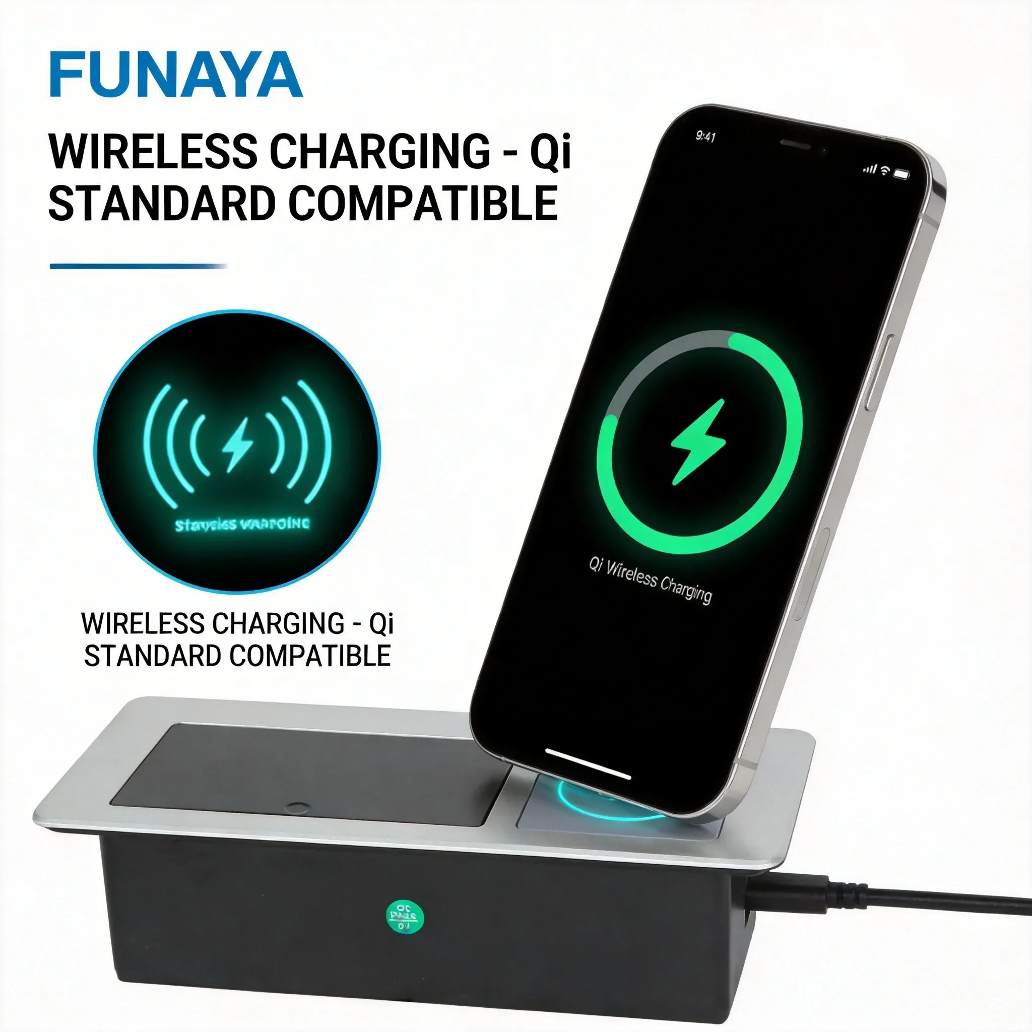 FUNAYA Pop Up Built-in Table EU KR Type-C Socket Embedded Hidden Desktop Power Extension Outlet with USB A C Wireless Charging