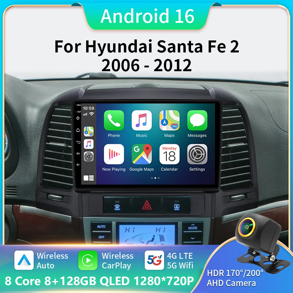 

Android 16 Carplay Auto Car Radio For Hyundai Santa Fe 2 2006 2007 2008 2009 2010 2011 2012 Multimedia Player Stereo DSP