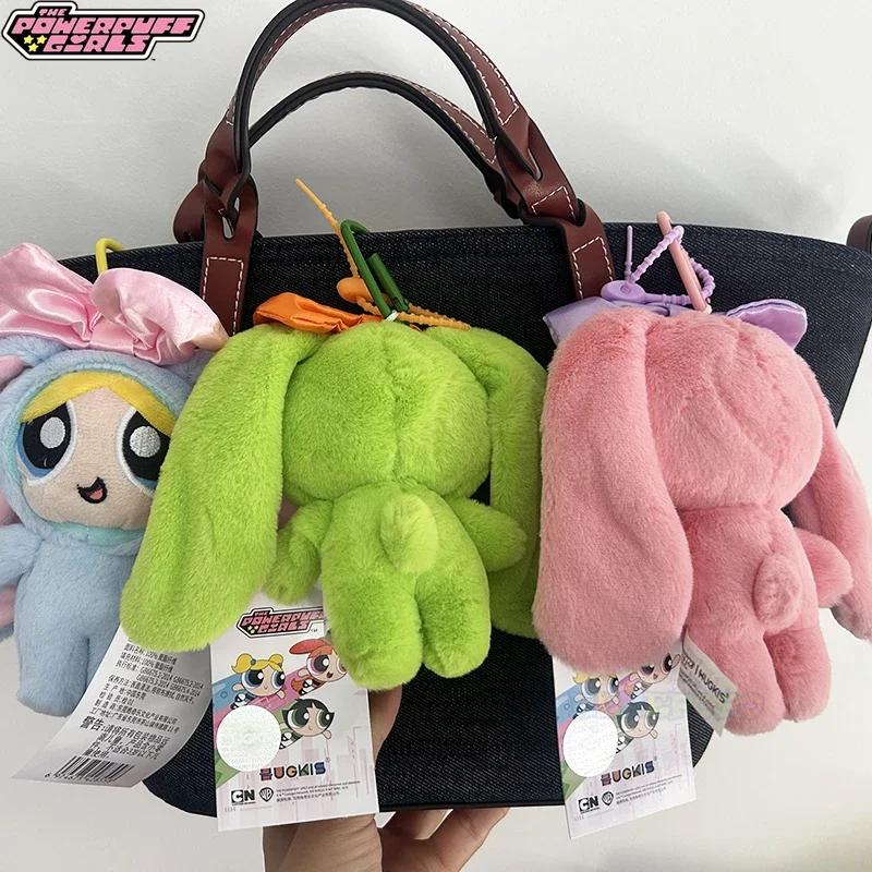 12cm Stuffed Animal Powerpuff Girls Cartoon Cute Dress Up Bunny Rabbit Plush Toy Pendant Bow Tie Doll Gift Doll for Girls