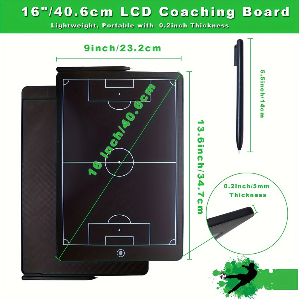 16 Inch LCD Electronic Football Tactical Board with Pen Soccer Coaching Board for Football Coach Marker Training Writing Tablet