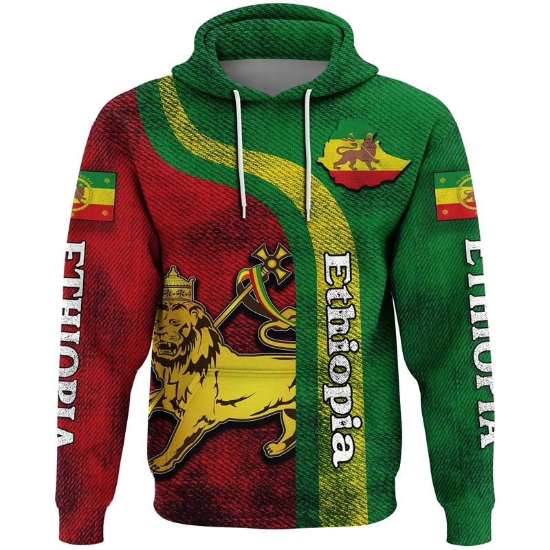 

Vintage Ethiopia Flag Pattern Hoodie Fashion Casual Long Sleeve National Emblem 3D Printed Hoodies Oversized Outdoor Sweatshirt