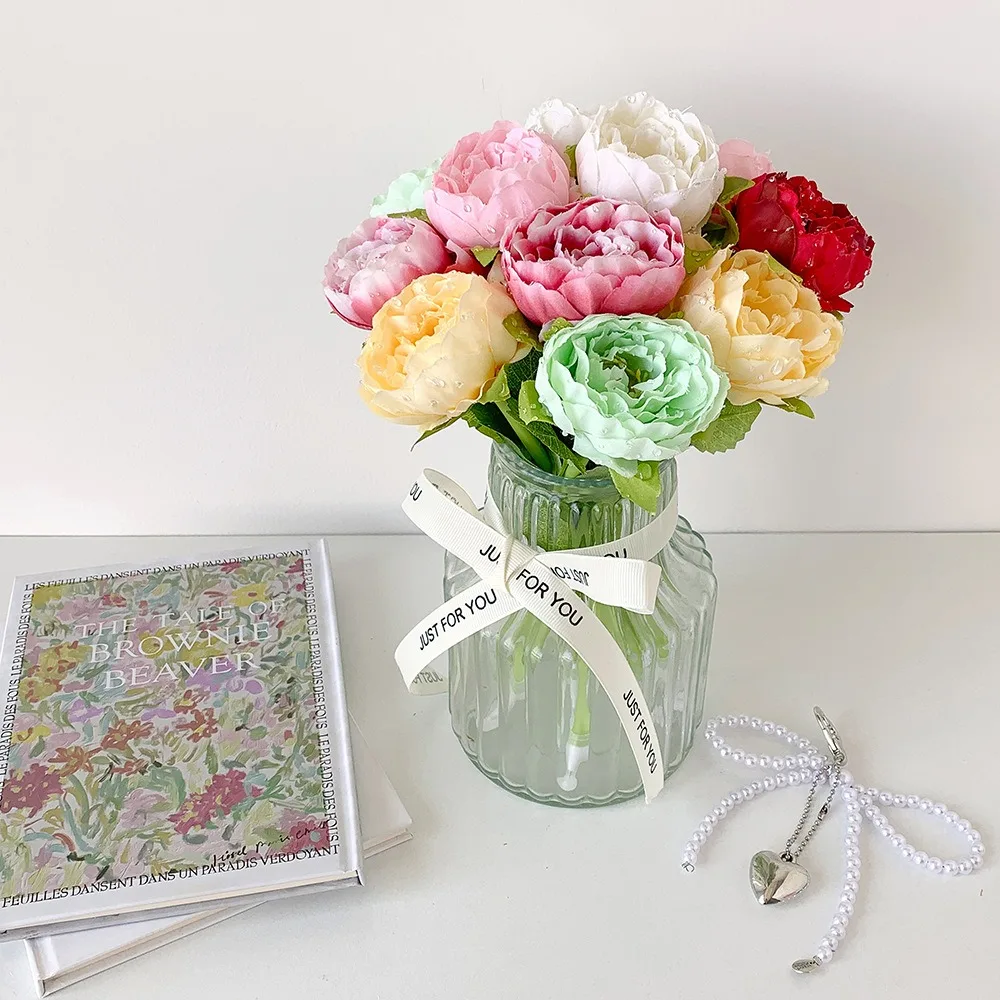1pcs Funny Bouquet Flower Pen Smooth Writing Multi-color Peony Ballpoint Pen Plastic Simulation Stationery Pen Office