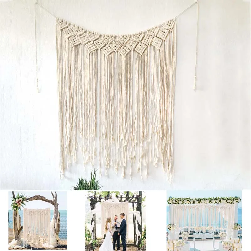 2 Size Hand Woven Tapestry Bohemian Macrame Wall Hanging Tapestry Window Door Curtains Wedding Background Home Decoration
