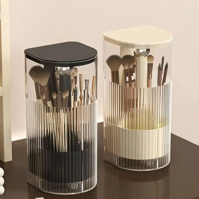 Cosmetic Brush Storage Organizer With Automatic Lifting and Dustproof Cover Holder Box for Women Tabletop Desk Makeup Room