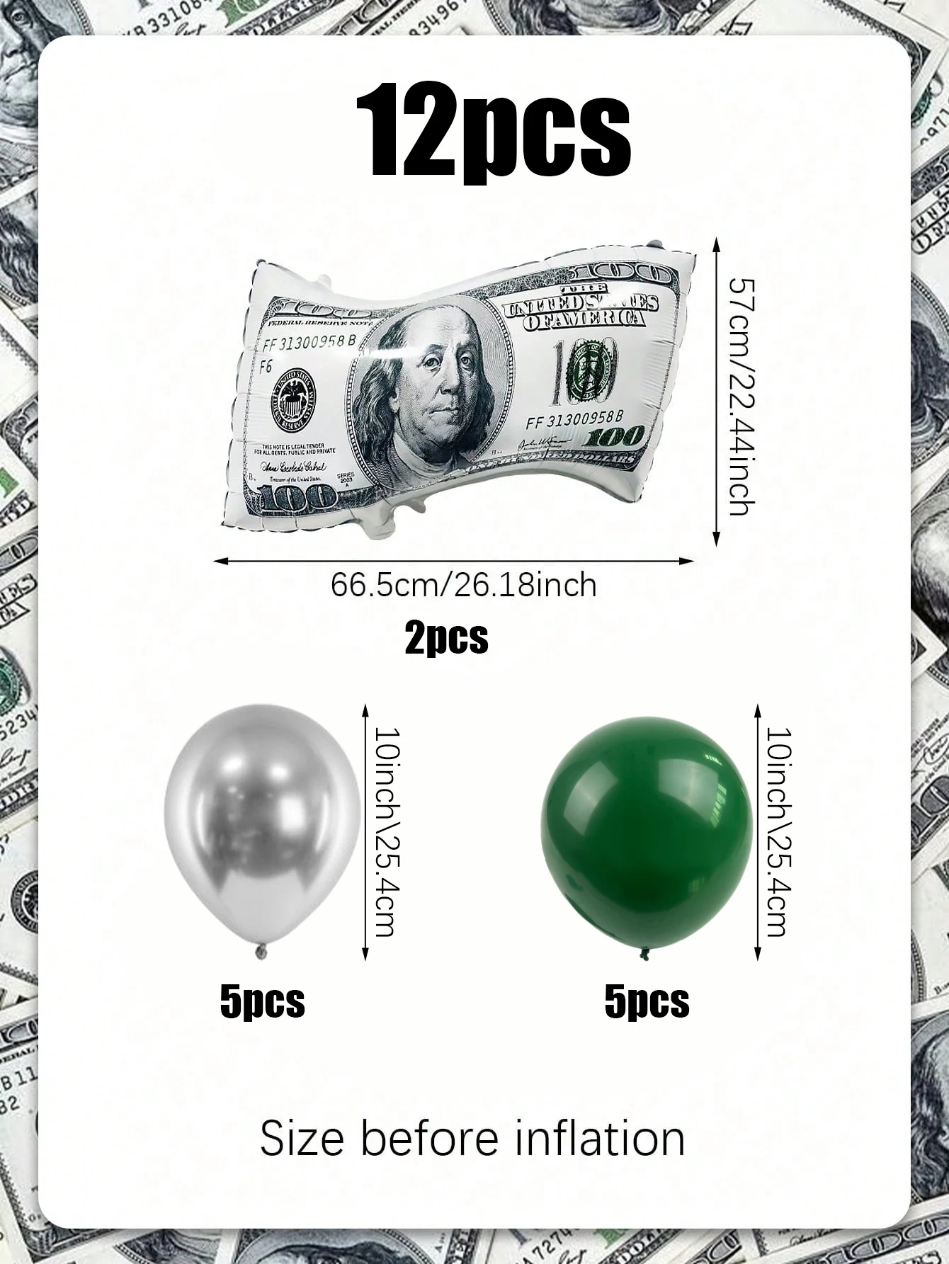 12 stücke Dollar Bill Wiederverwendbare Luftballons Geld Bill Ballon Set Geburtstag Party Dekoration Casino Festliche Partei Liefert Foto Requisiten