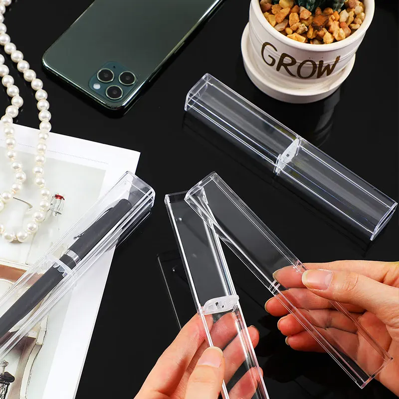 50Pcs Plastic Pen Case Transparent Pencil Case Box Clear Pen Storage Container for Student School Office