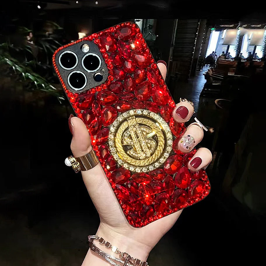 Glitter Diamond Rhinestone Phone Case For iPhone 15 14 13 12 11 Pro MAX X XS XR 7 8 Plus SE2 Bling Swivel Stress Reliever Cover