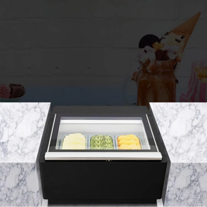 220V Desktop 3-tray Ice Cream Display Cabinet Small Capacity Freezing Small Glass
