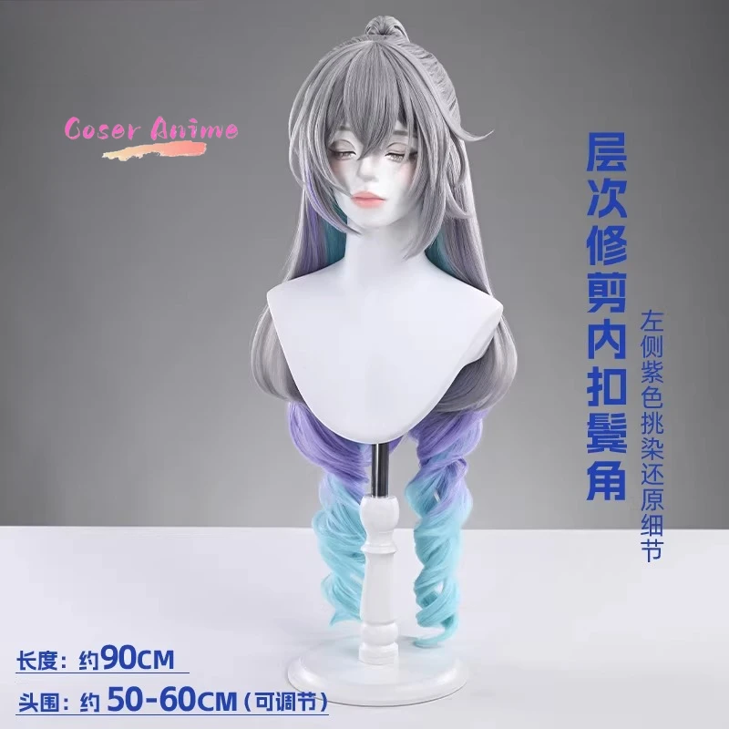 Newly Wig Silver Wolf Cosplay Wig Halloween and Christmas Comic Exhibition Game Honkai: Star Rail Free Cap 90cm length view 2