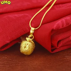 UMQ 100% Real 14K Gold Chain Solid Little Apple Safe Women's Euro Plated Pure 24k Gold Fashion Necklace 18k Yellow Color Jewelry