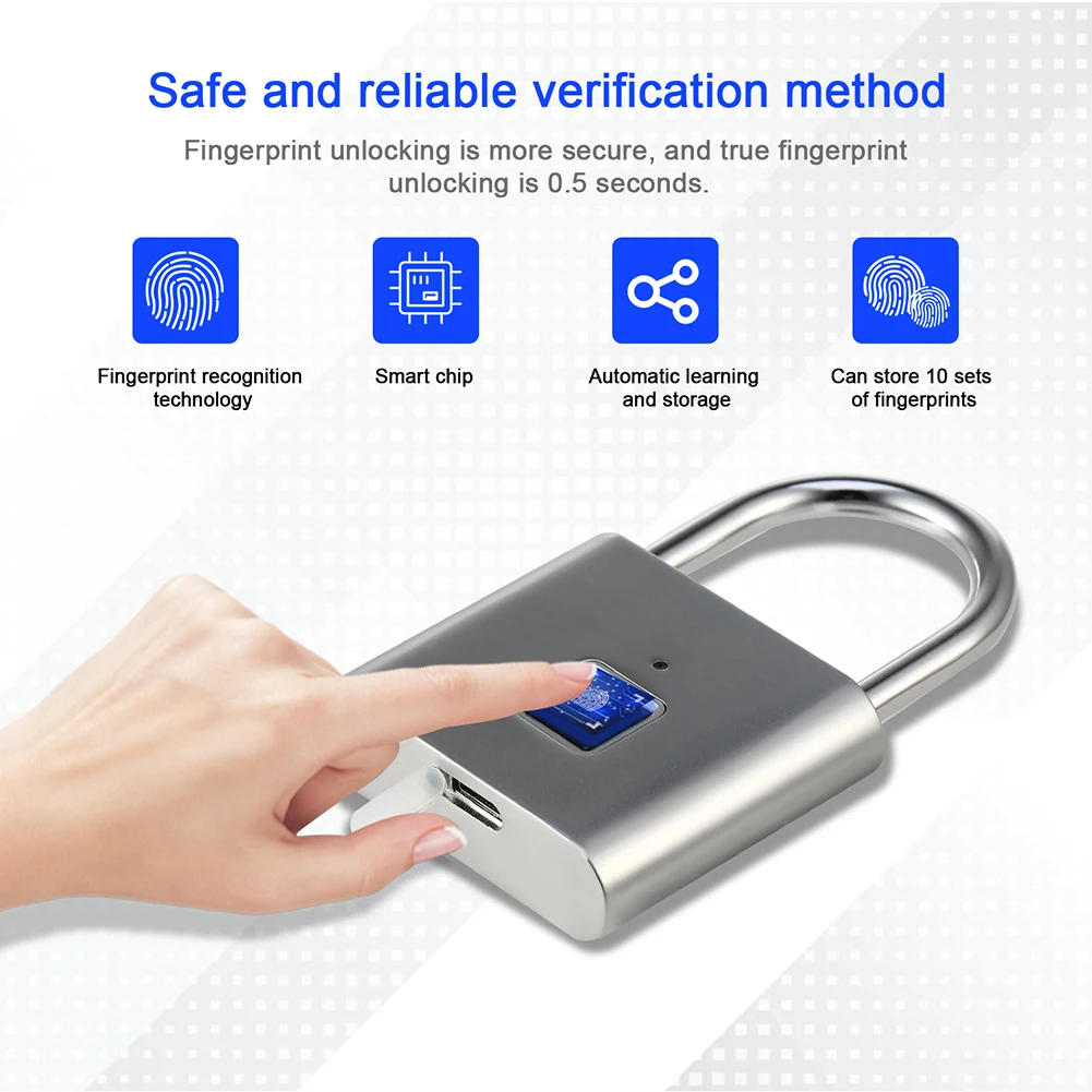 Smart Home Fingerprint Lock Fingerprint Padlock Door Lock Waterproof Keyless USB Rechargeable House Locker