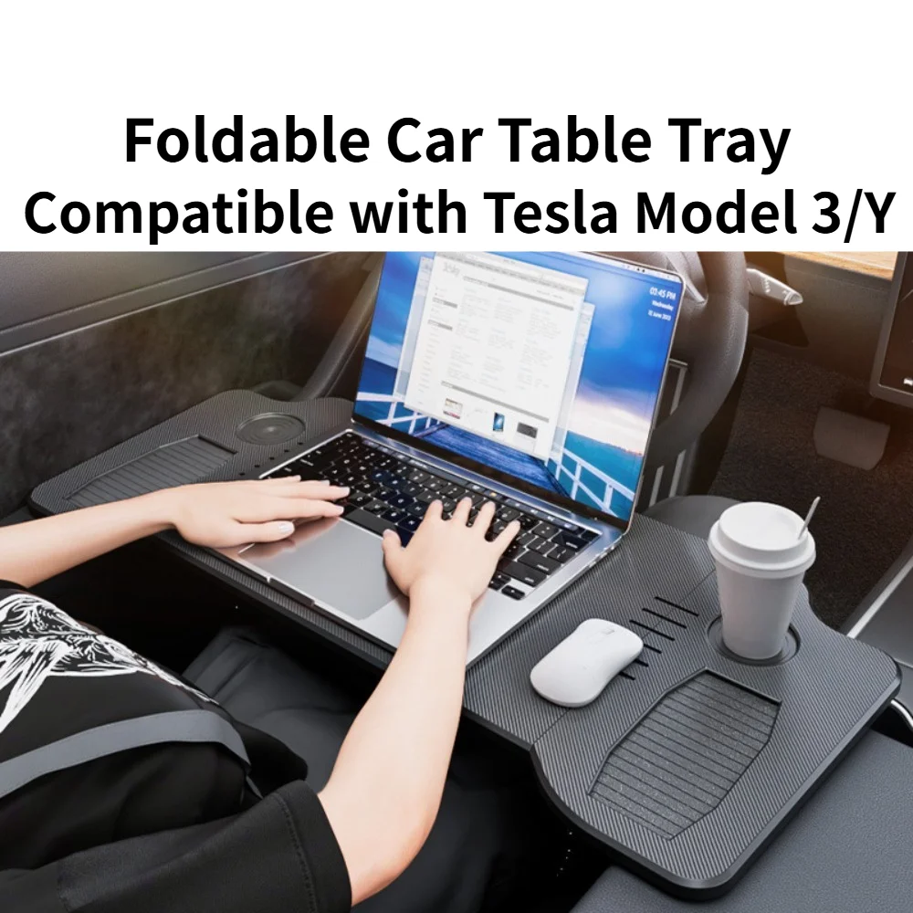 Foldable Car Front Seat Table Tray Compatible with Tesla Model 3 Y Multifunctional Laptop Desk Auto Dining Food Stand Holder