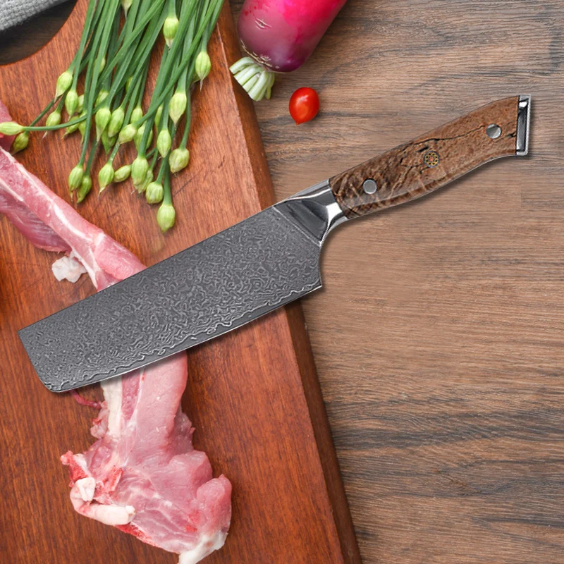 

6.2 Inch Nakiri Knife 67-layers Damascus Steel Blade Wood Handle Chef Slicing Vegetables Cleaver Meat Japanese Kitchen Knife