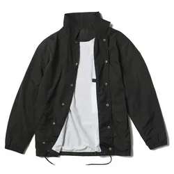 Hip Hop Streetwear Plain Black Coach Jacket Vintage Waterproof Lightweight Windbreaker for Men