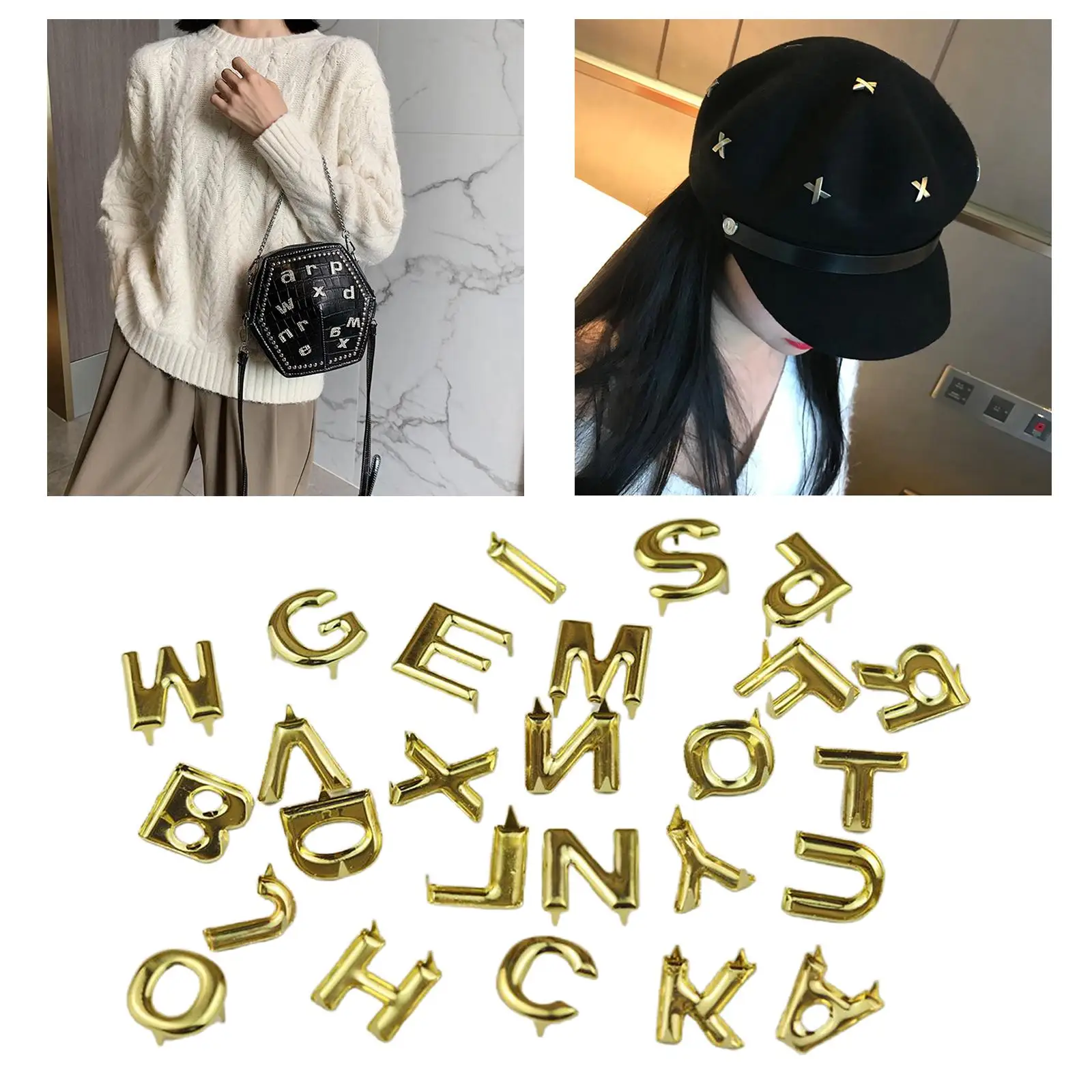 26Pc DIY A-Z Letter Metal Rivets Claw Studs Nailhead for Bags Clothes