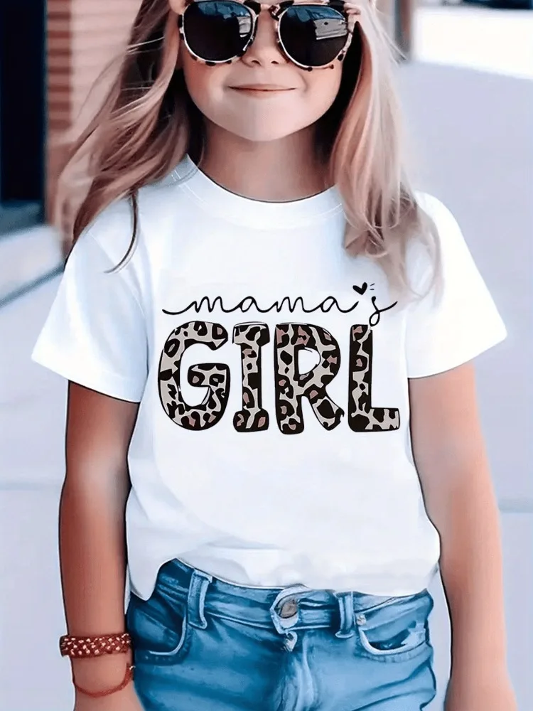 

2025 Popular "GIRL Love Pattern" Printed Girls' Short Sleeved T-shirt Casual and Fashionable Pure Cotton Children's Top