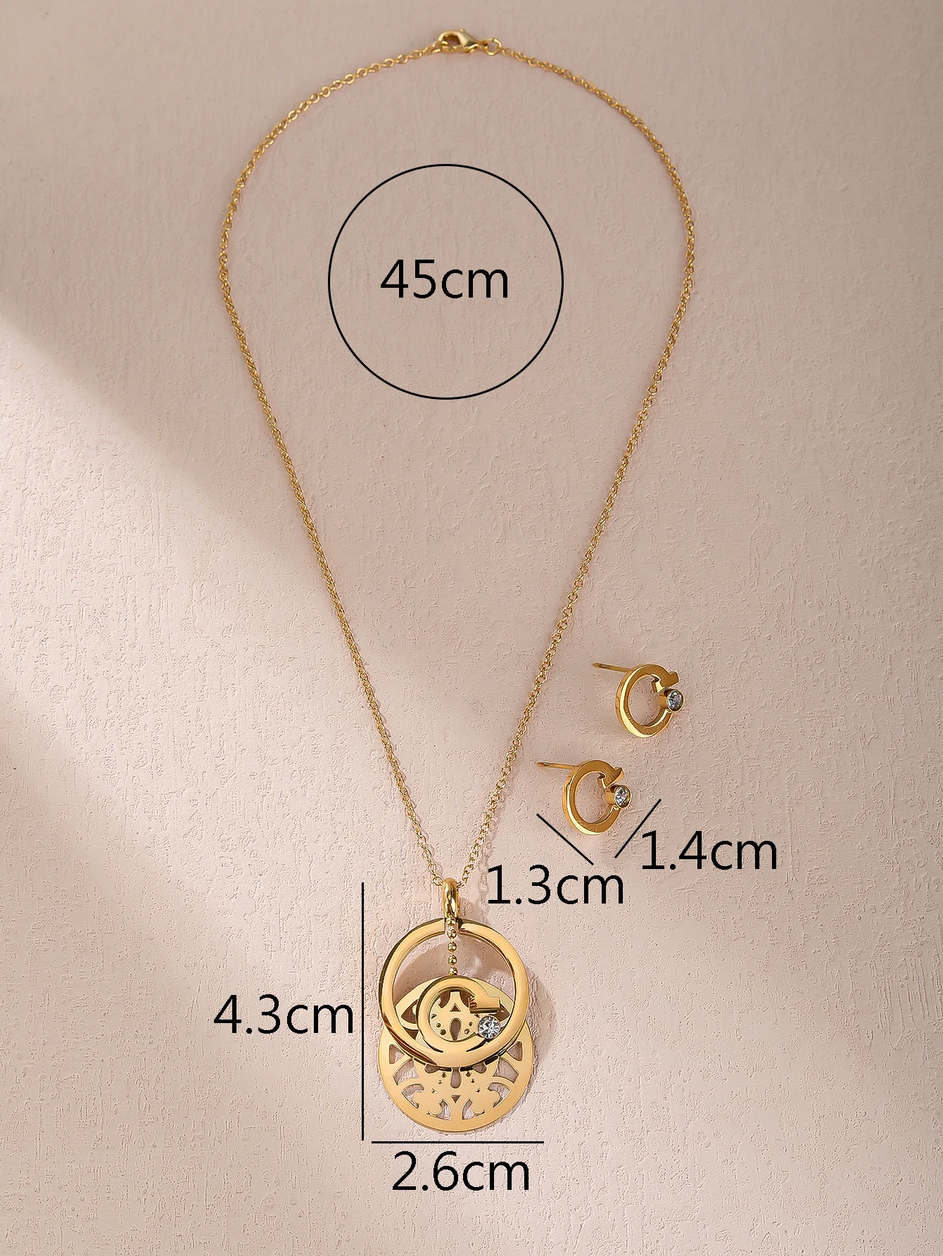 Collier pendentif double rond en acier inoxydable pour femme, ensemble de bijoux, boucles d'oreilles, cadeau de fête, 011