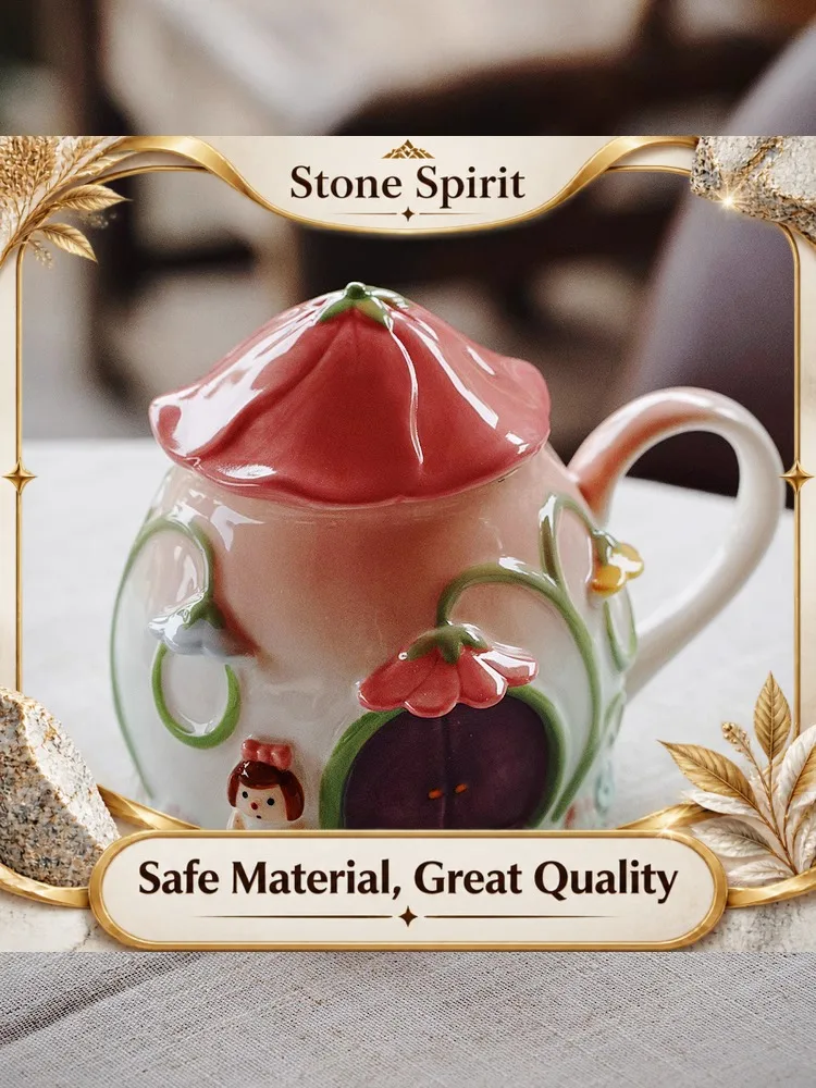 AhunderJiaz Cute Girl Ceramic Mug with Lid Exquisite Coffee Cup with Handle Office Beverage Set Restaurant and Hotel Supplies