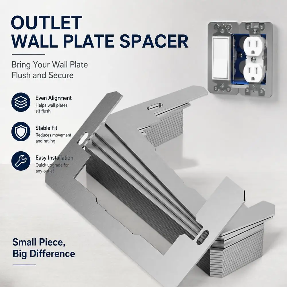 Wall Plate Spacers Socket Wall Panel Gasket Metal Flush Fit Device Leveling Plates for Fix Loose Electrical Outlet and Switch
