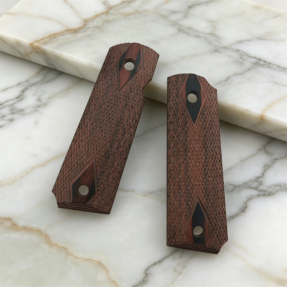 1 Pair Classic Mahogany Non-Slip Grips for 1911, Wooden Custom Decorative Handle Scale Material