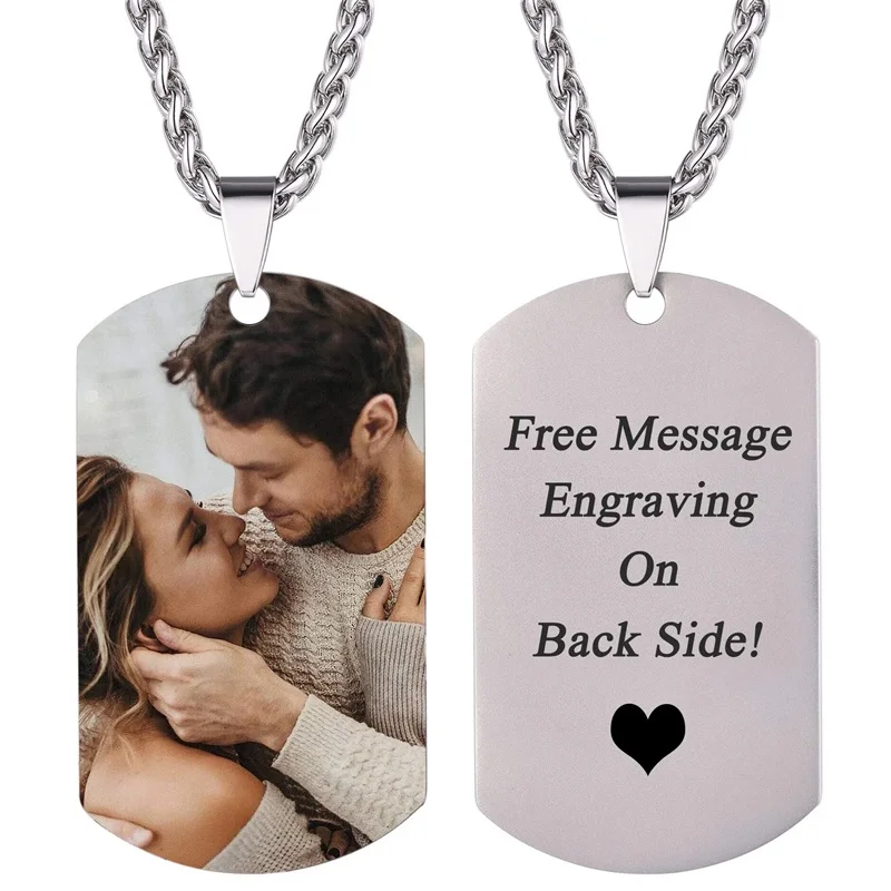 Custom Colorful Photo Necklace Stainless Steel Personalized Picture Necklace for Men Customized Engraved Text/Date Necklaces