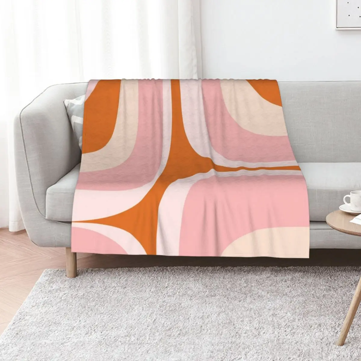 Retro Groove Pink and Orange Minimalist Abstract Throw Blanket for winter Luxury Flannel Decorative Throw Soft Plaid Blankets