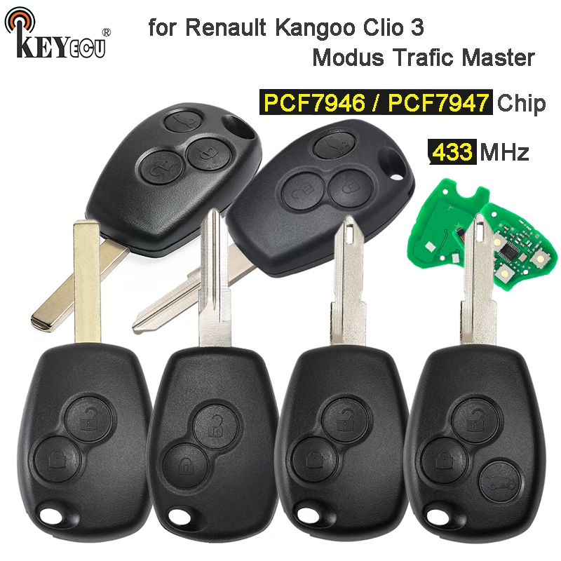 

KEYECU 433MHz PCF7946 PCF7947 Chip Replacement Remote Key Fob for Renault Duster Kangoo Master Modus Twingo Clio 3 Trafic