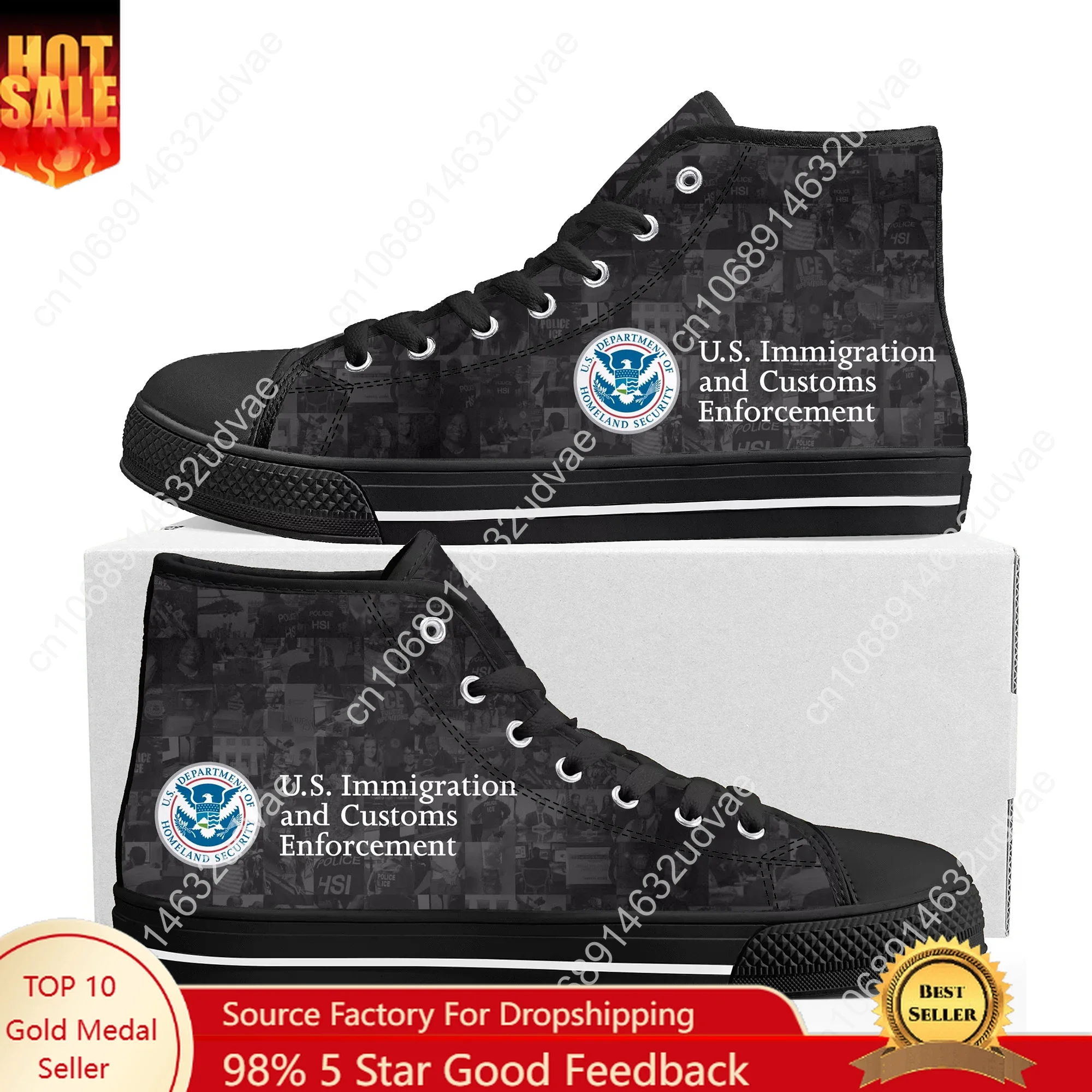 ICE Shoes United States Immigration and Customs Enforcement High Top Sneakers Mens Womens Canvas Casual Couple Custom Shoe